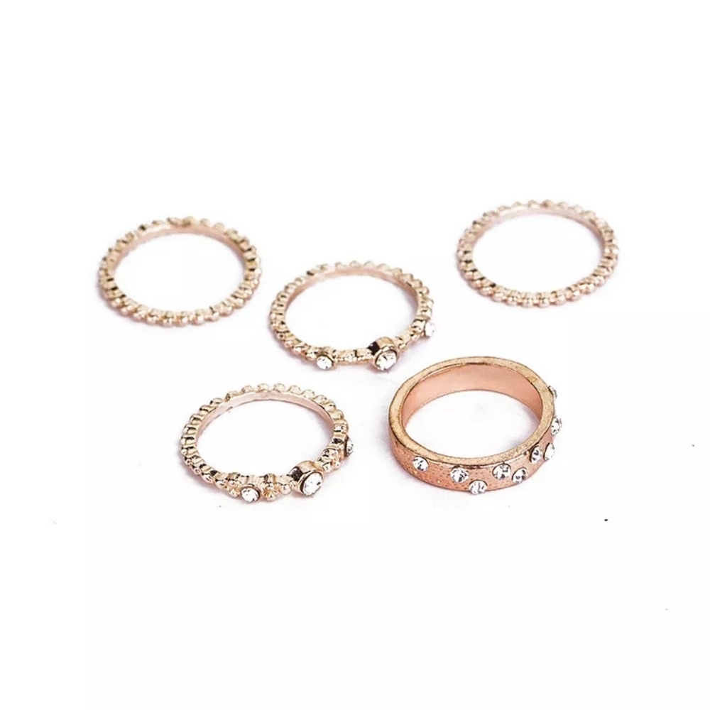 5pcs Rose Gold Crystal Women’s Statement Ring - Picture 5 of 5